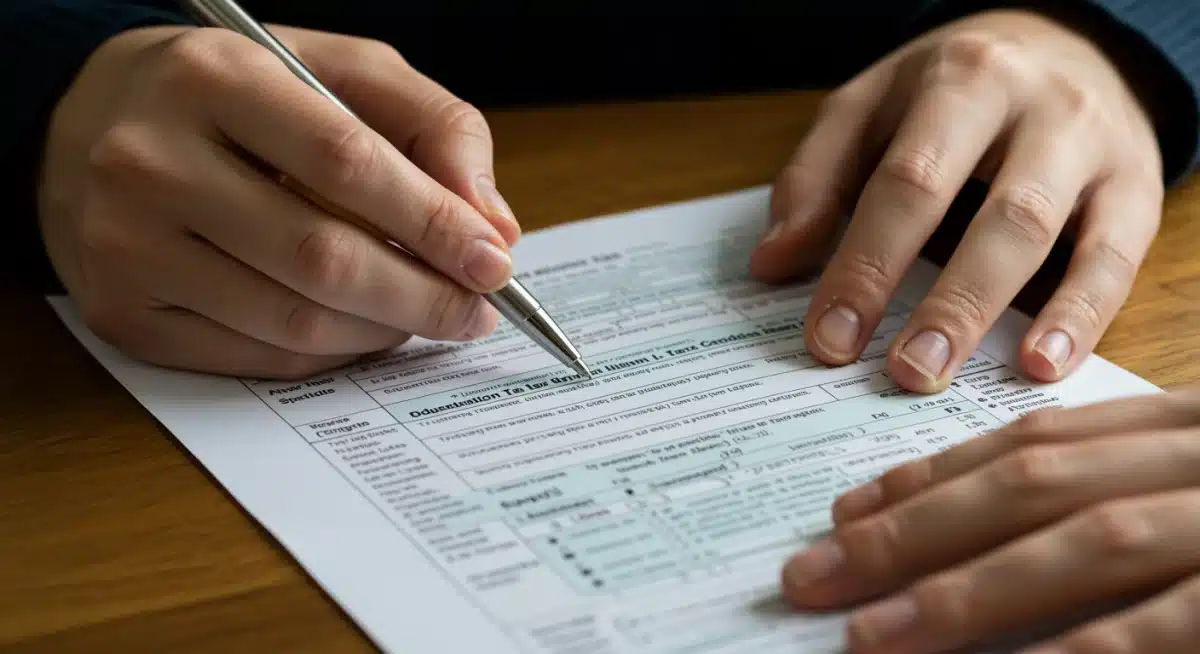 Person filling out tax forms for educational credits.