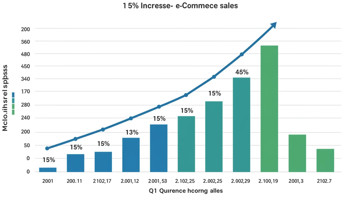 Bar chart showing 15% Q1 2025 e-commerce sales increase in the US.