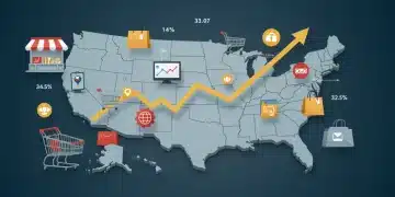 Q1 2025 E-commerce Sales Soar 15% in US: Federal Data Reveals Growth Q1 2025 e-commerce sales growth in the United States, with upward trends and digital shopping icons.
