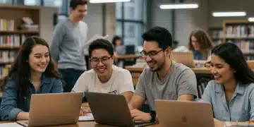 Federal Work-Study 2025: 15% Increase & Financial Impact College students utilizing federal work-study funds in a campus library setting, representing financial aid growth.