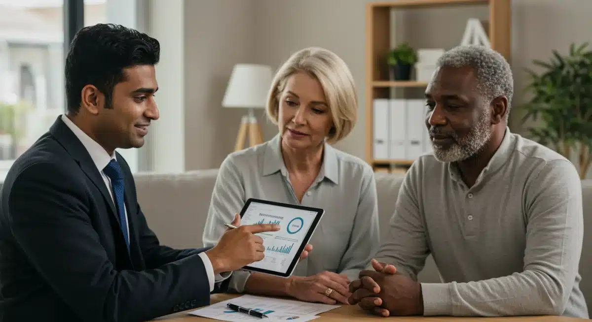 Financial advisor discussing mortgage refinancing strategies with clients