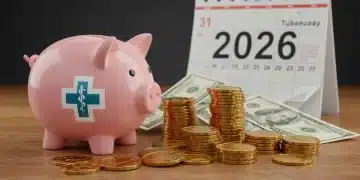 Piggy bank shaped like medical cross with 2026 calendar, symbolizing health savings