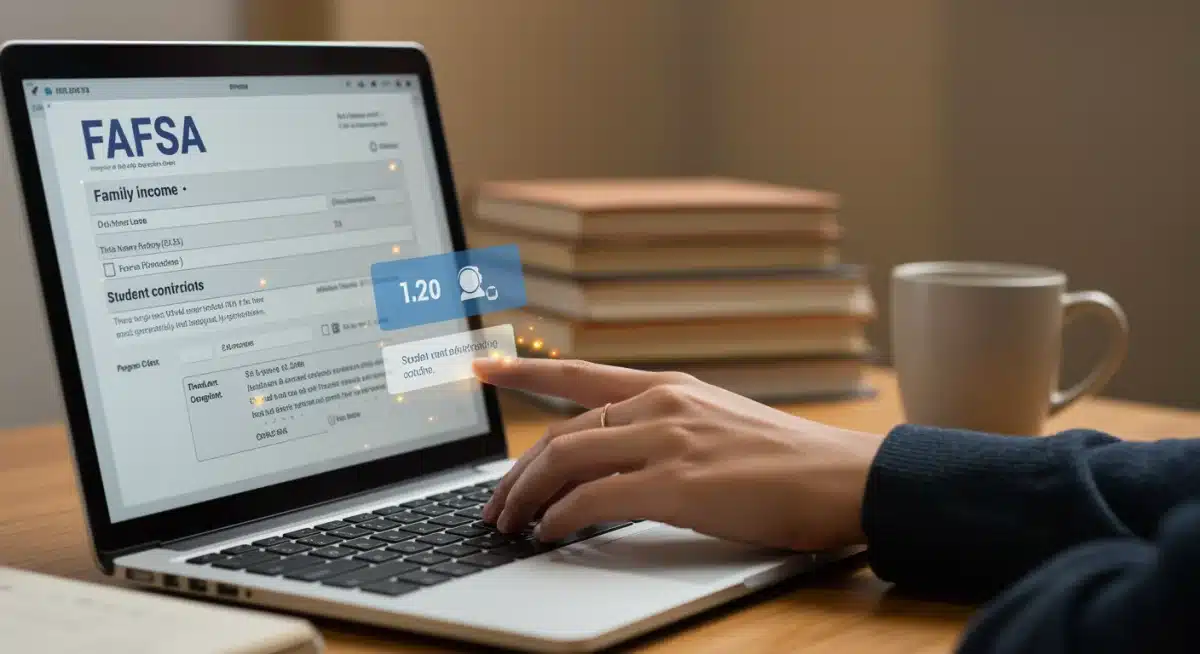 Student completing digital FAFSA application form on a laptop