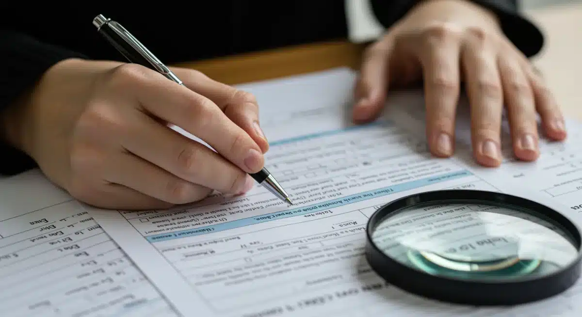 Person meticulously completing a disability benefits application form