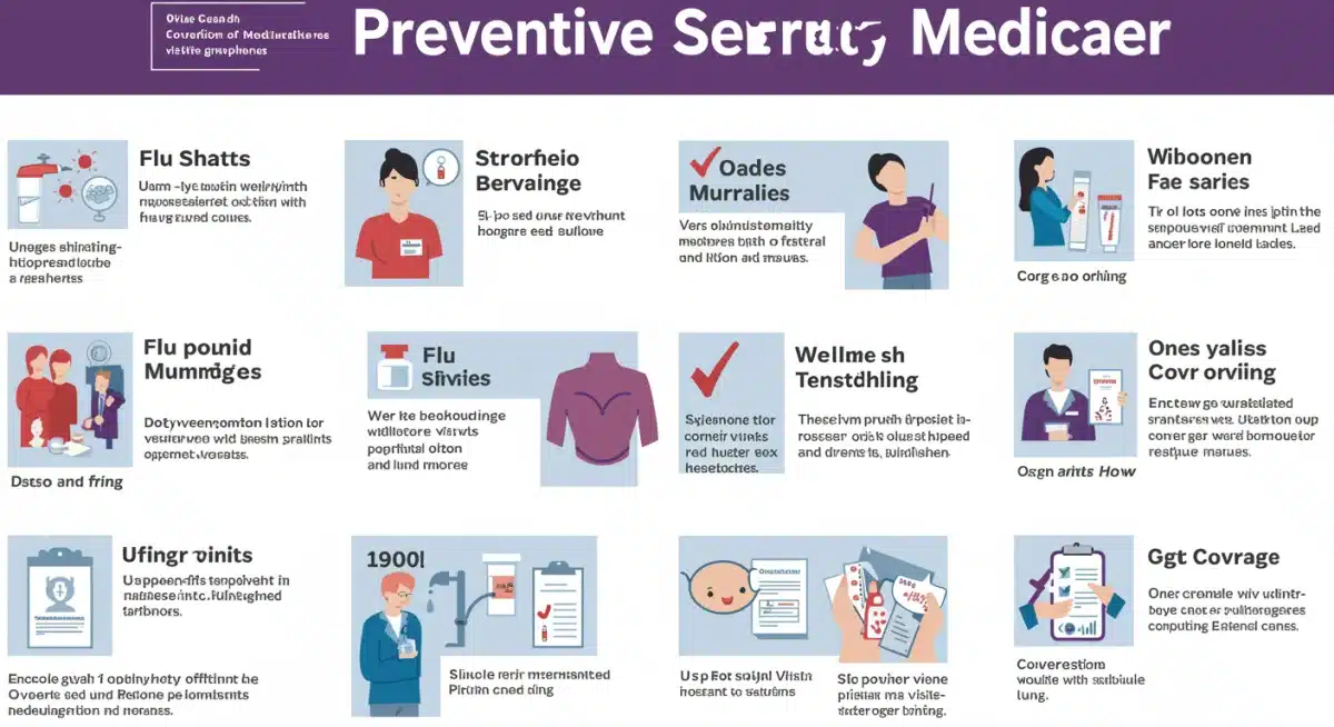 Infographic detailing 100% covered preventive services under Medicare Advantage plans.