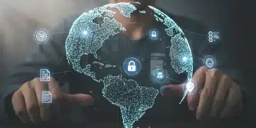 US Data Localization: New Federal Guidelines 2025 Digital globe showing data localization within US borders, cybersecurity symbols