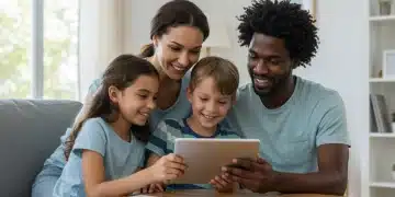 Family reviewing Child Tax Credit information on a tablet