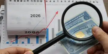 Calendar 2026 with financial graphs and Social Security card, representing future benefit planning.