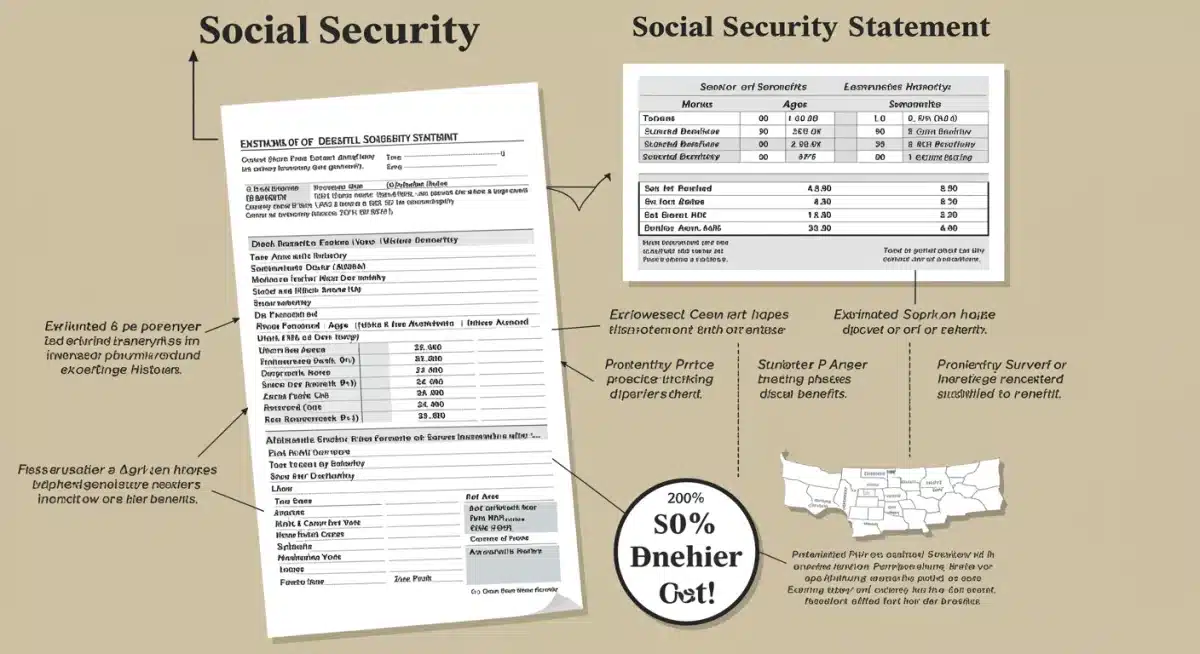 Detailed Social Security statement graphic showing earnings and benefit estimates.