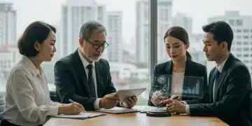 Financial advisor helping a family with complex estate planning documents and digital financial projections for 2026 tax law changes.