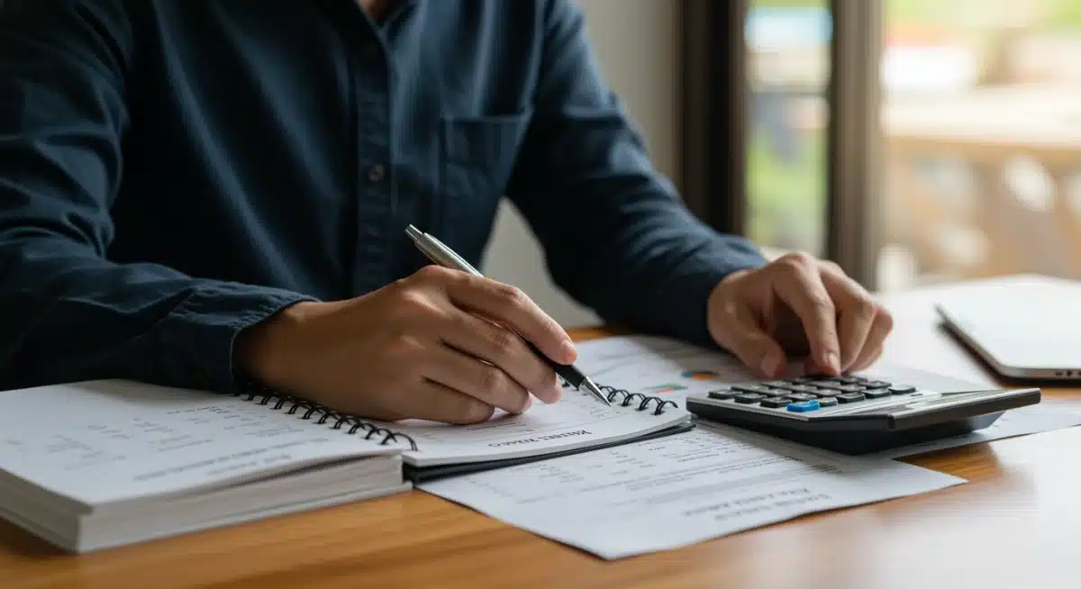 Individual calculating potential Social Security benefits and retirement finances.