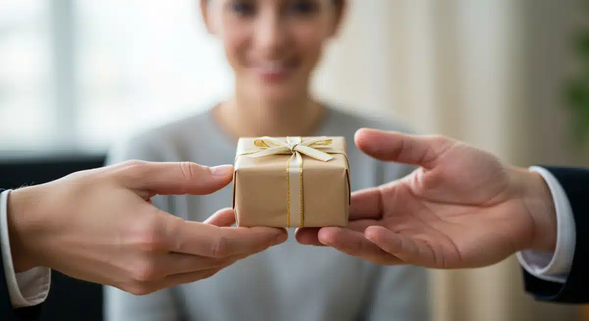 Hands exchanging a gift, representing strategic gifting and intergenerational wealth transfer in estate planning.