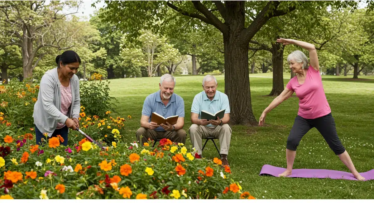 Diverse retirees enjoying active retirement, supported by Social Security benefits.