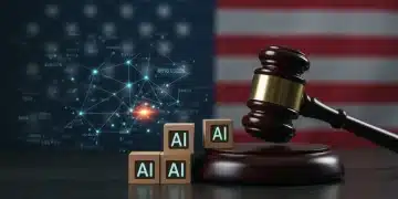 Gavel striking 'AI' symbols, representing impending government regulation on artificial intelligence.