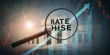 Financial graph showing rising interest rates with Federal Reserve building background