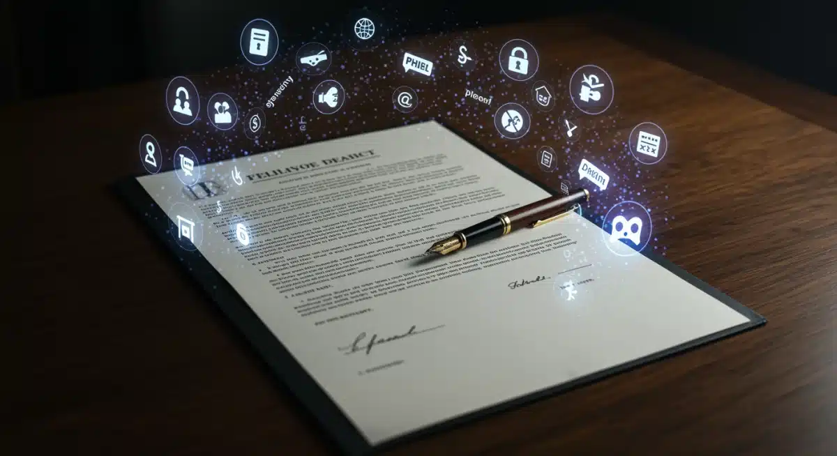 Legislative document symbolizing new federal cybersecurity policies amidst digital threat icons.