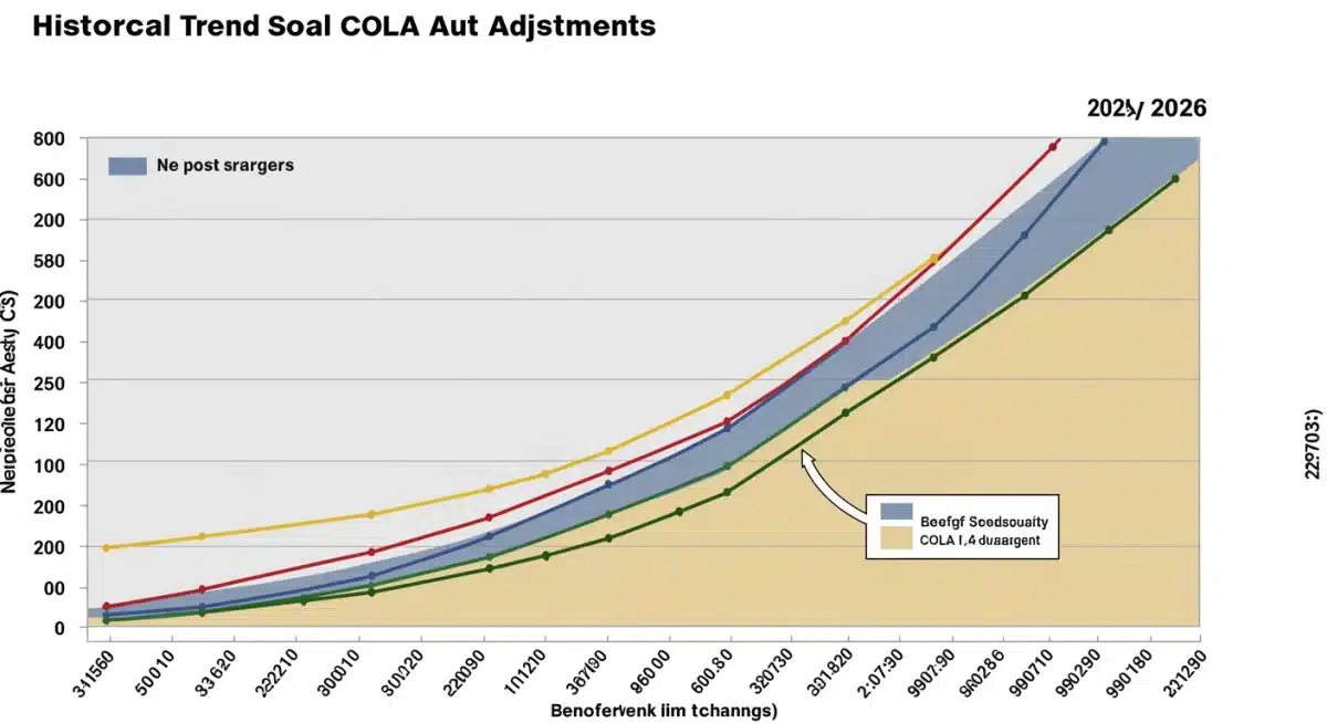 Historical graph of Social Security COLA adjustments and future projections.