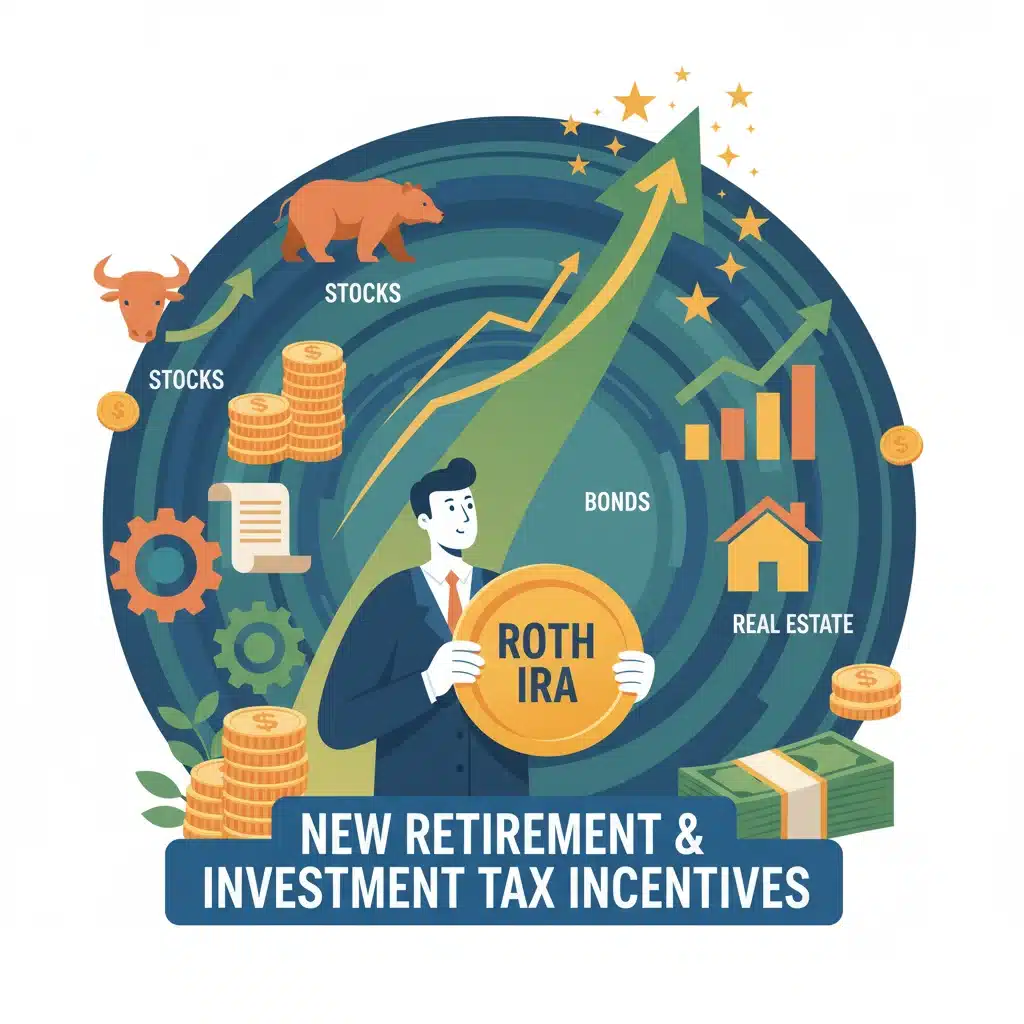 Person investing in a Roth IRA with growth chart, representing retirement savings deductions.