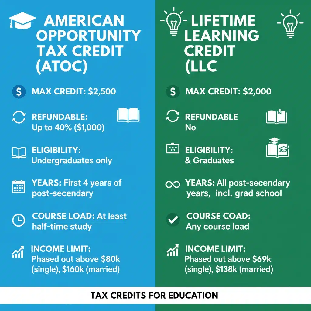 Comparison chart of American Opportunity Tax Credit vs Lifetime Learning Credit