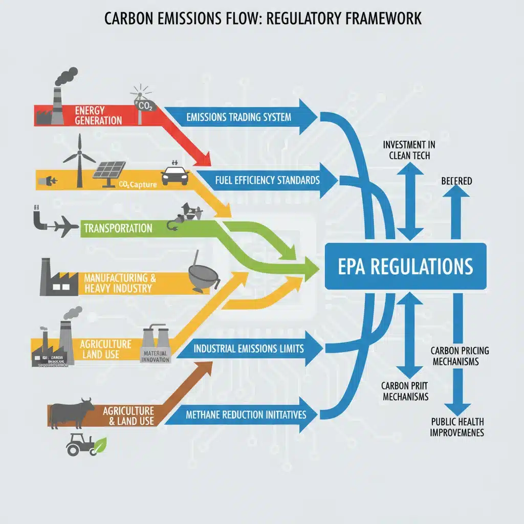 Infographic showing carbon emission sources and EPA regulatory impact