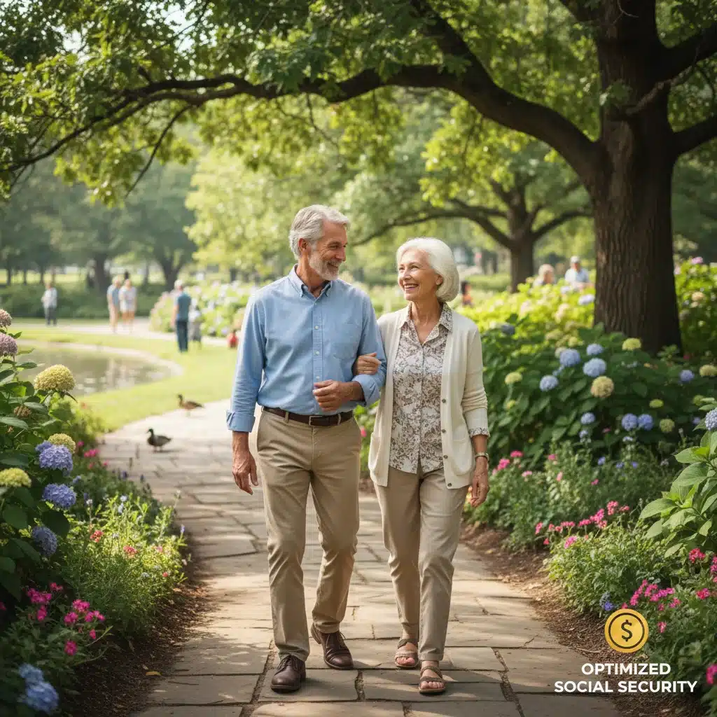 Happy retired couple enjoying life after maximizing Social Security