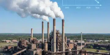 Industrial smokestacks with reduced carbon emissions and EPA logo