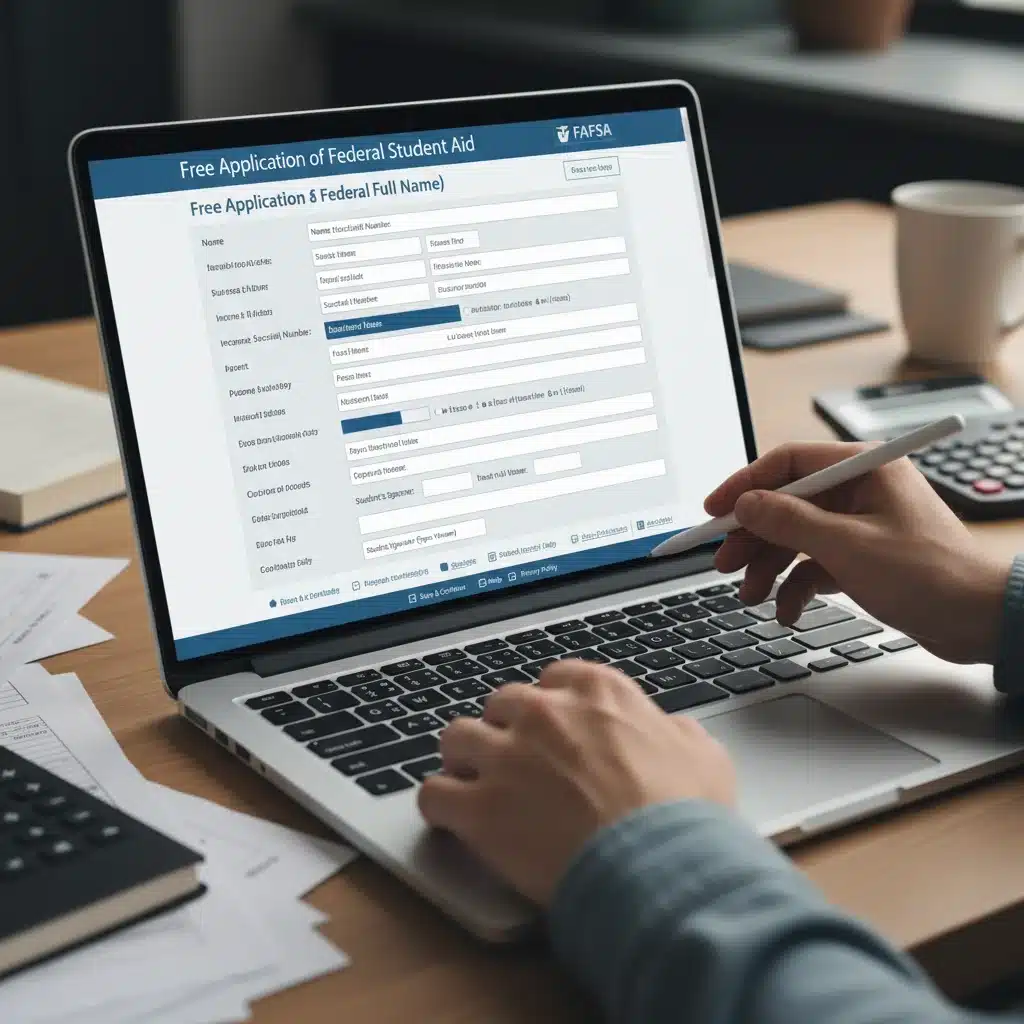Student filling out FAFSA application form online for financial aid