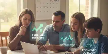 Family reviewing financial documents, planning for 2026 federal benefit changes.