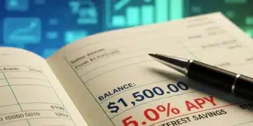 Savings account passbook displaying 5.0% APY with digital banking background