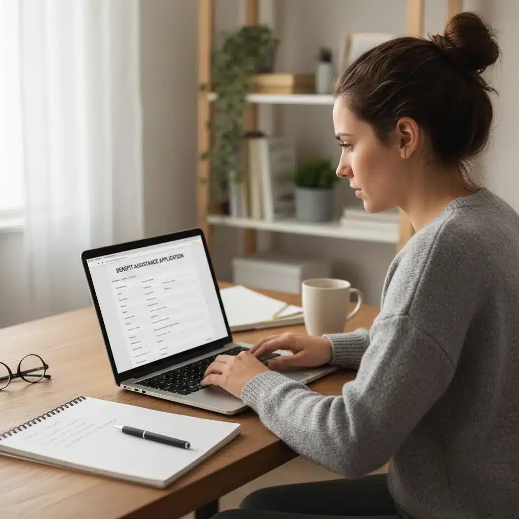 Individual completing online application for unemployment benefits