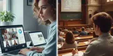 Split image of online and in-person learning environments in 2026, highlighting educational choices.