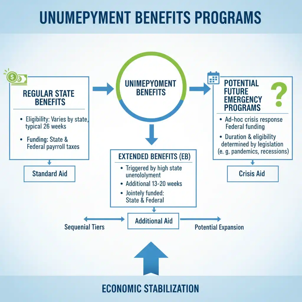 Infographic showing various types of unemployment benefits programs