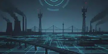 Digital representation of critical infrastructure protection with cybersecurity elements and federal guidelines.