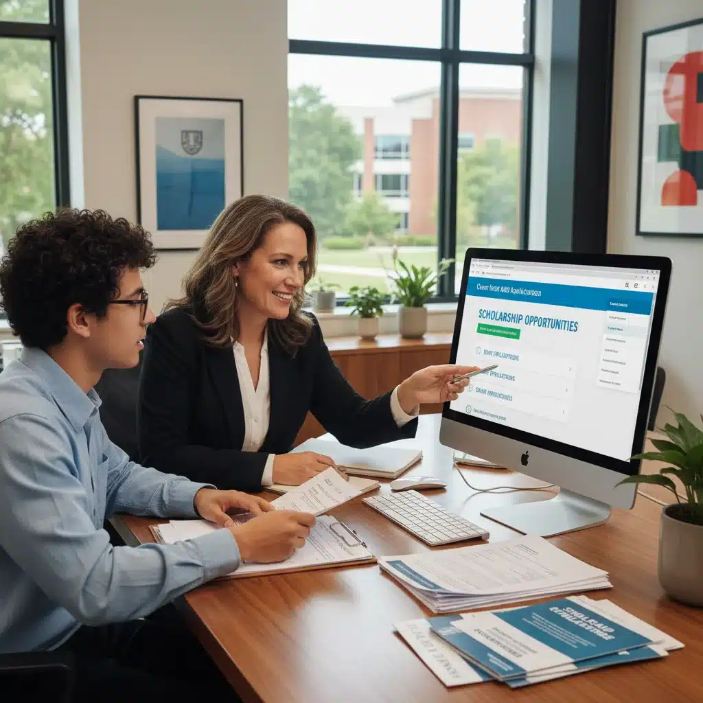 Students consulting financial aid advisor for college funding