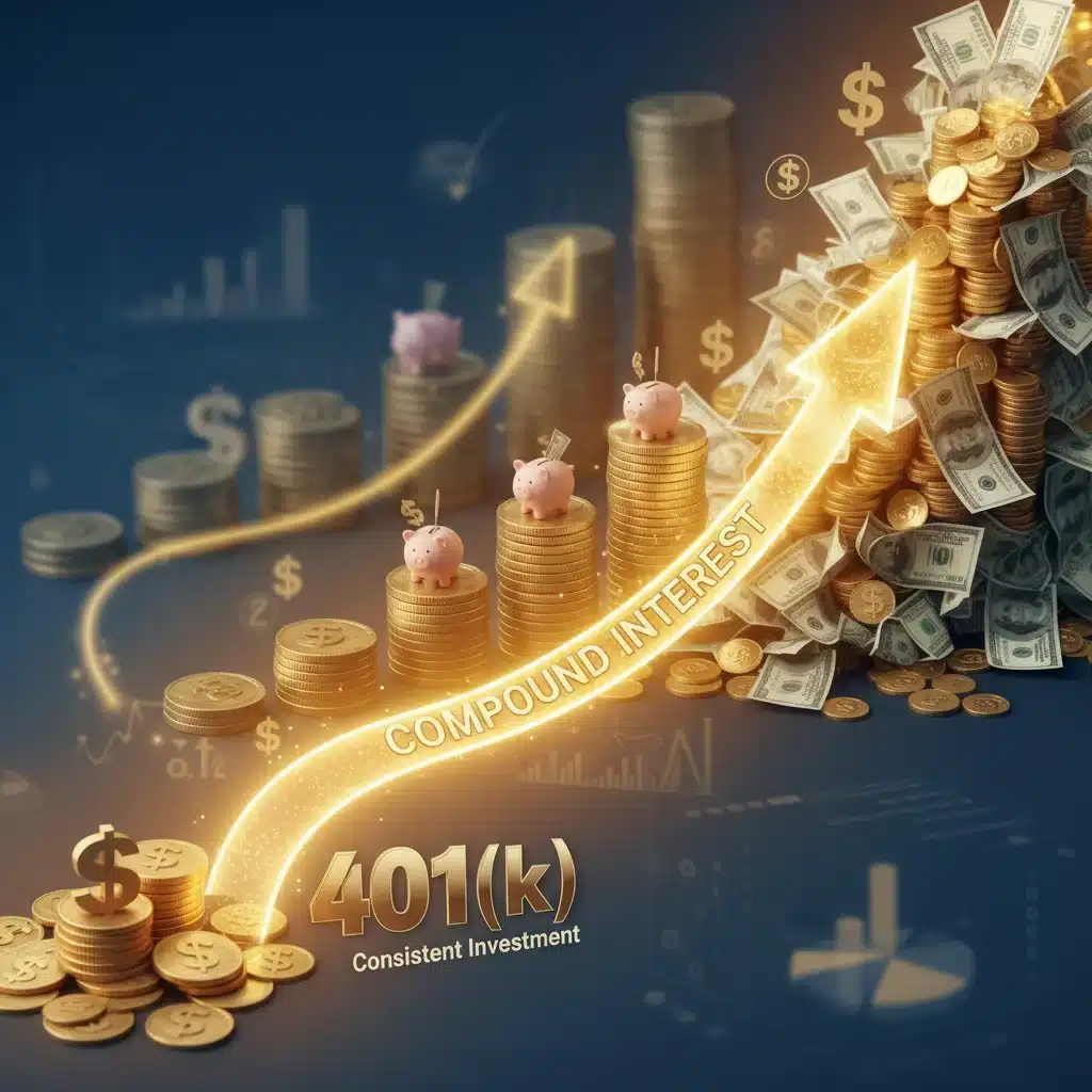 Compound interest growth in retirement savings