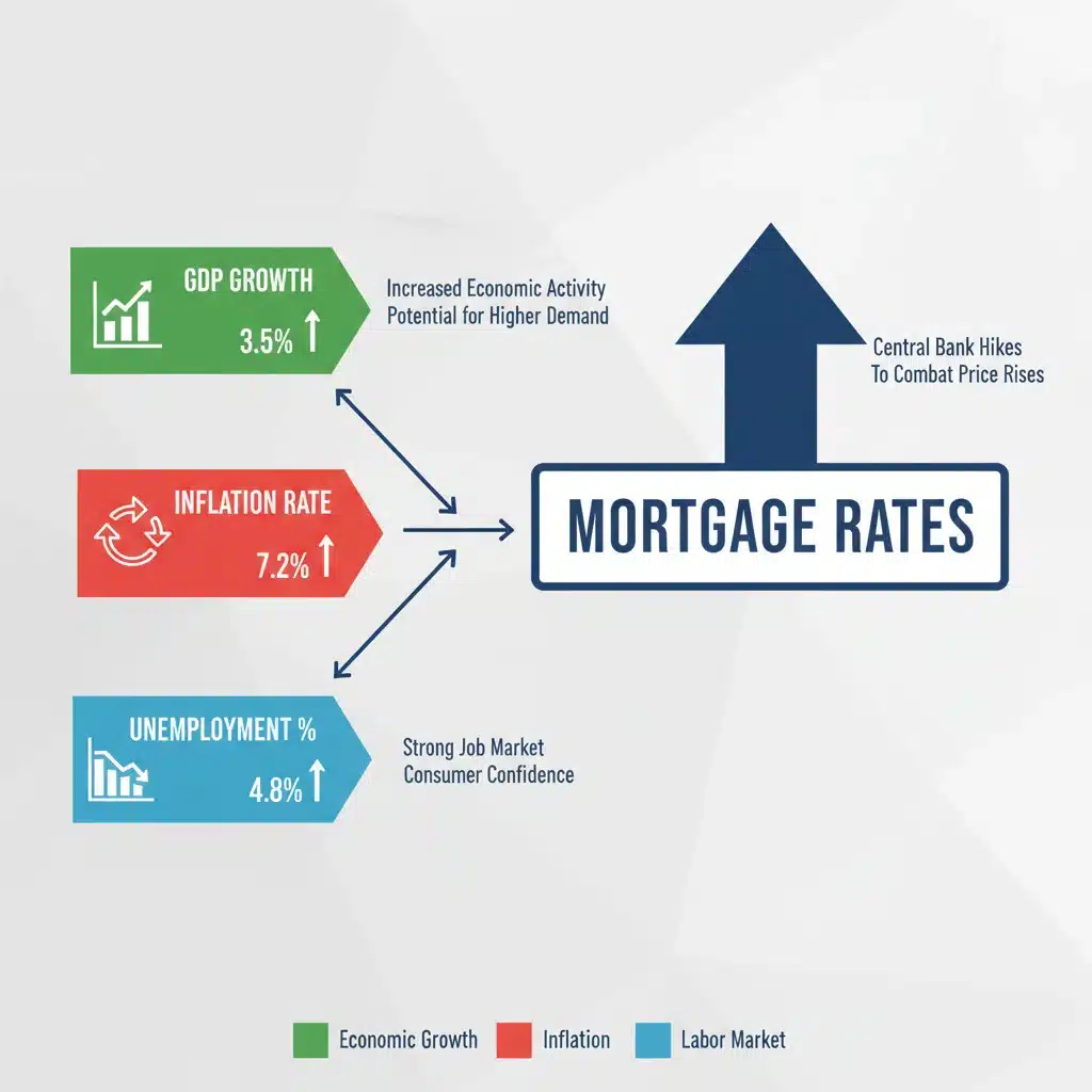 Infographic displaying key economic indicators and their projected influence on future mortgage rates.