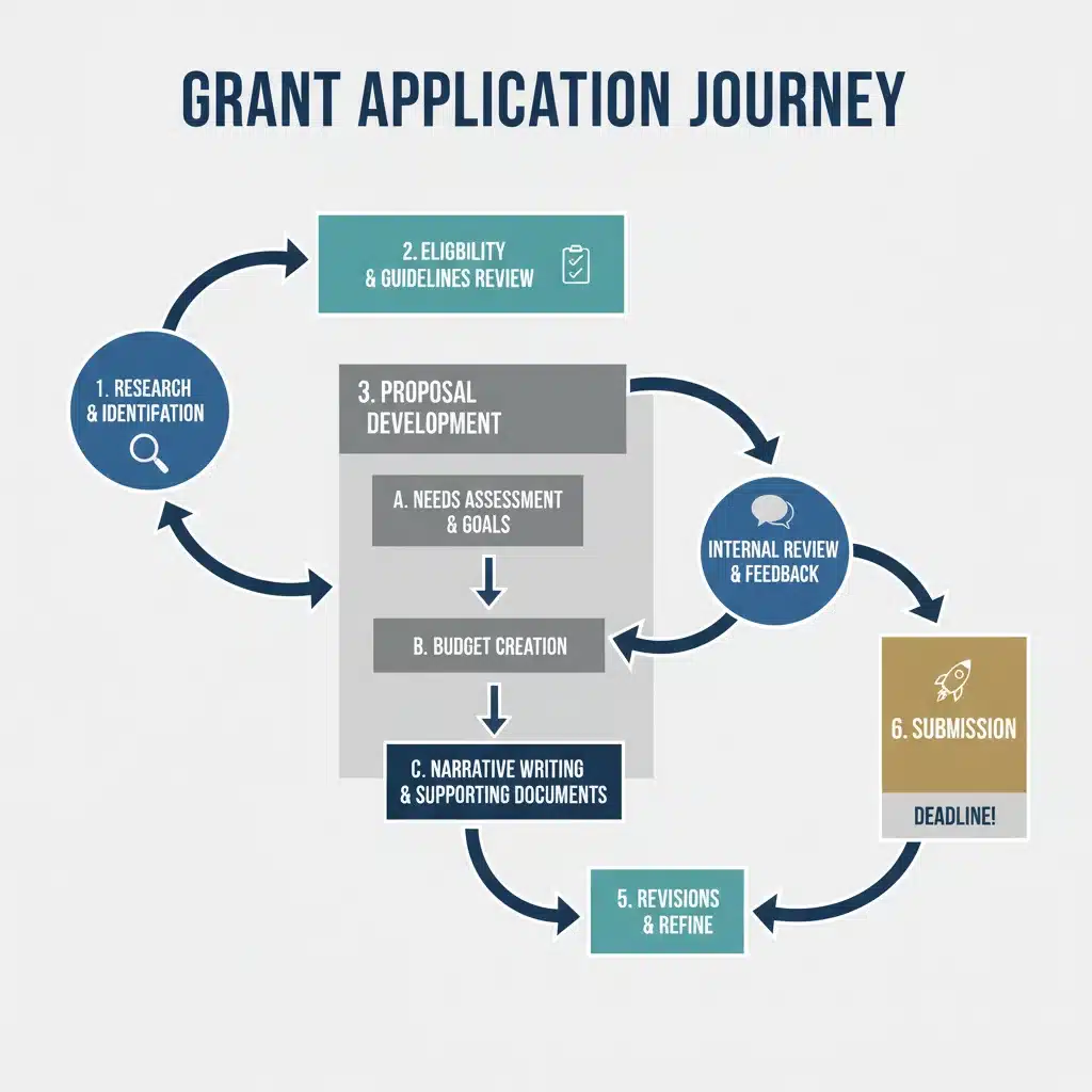 Infographic detailing the step-by-step process of applying for federal education grants.