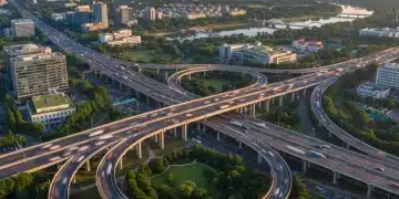 Modern highway interchange symbolizing infrastructure investment and economic growth.
