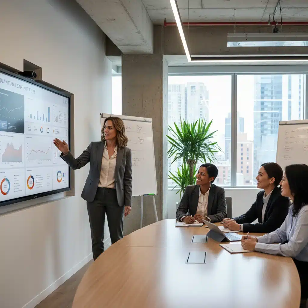 Professional presenting a project, demonstrating project management skills.