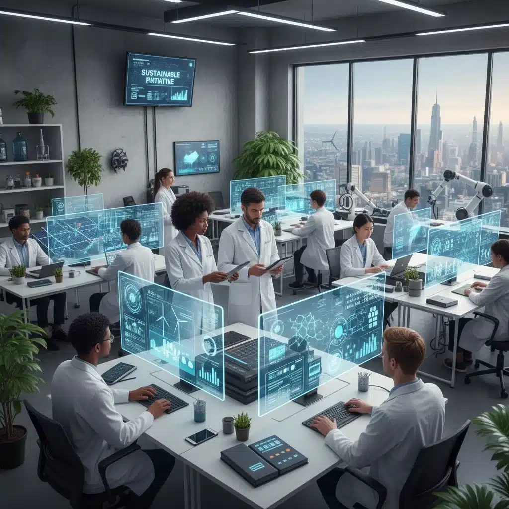 Scientists and engineers researching renewable energy solutions in a modern lab.