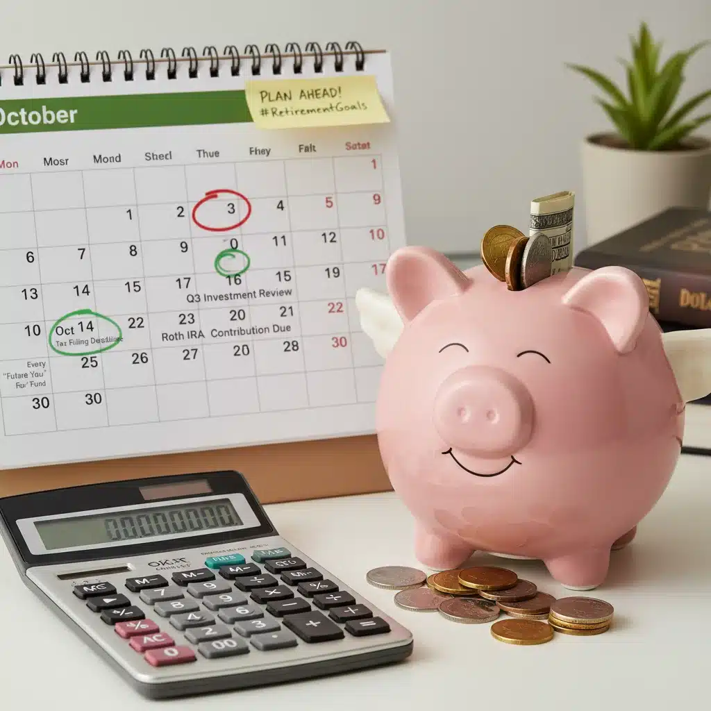 Financial planning calendar with retirement savings tools