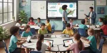 Students and teachers collaborating in a modern classroom, symbolizing new federal education standards impact