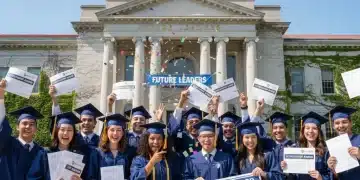 Students celebrating college acceptance and scholarships
